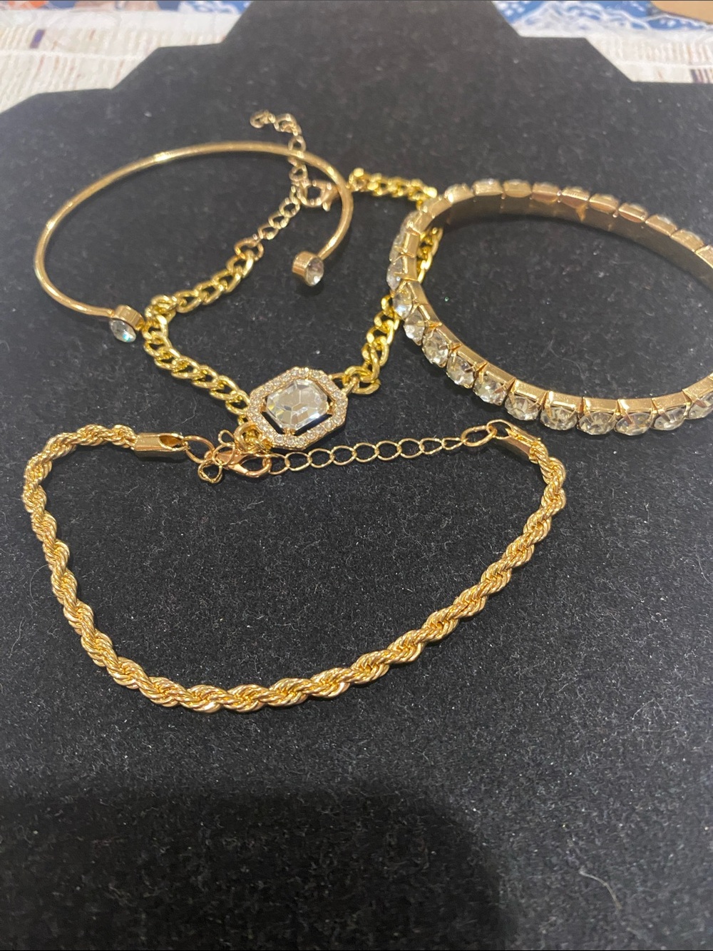 Gold-Tone Women's Bracelet Set with Crystal Accents - 4 Piece